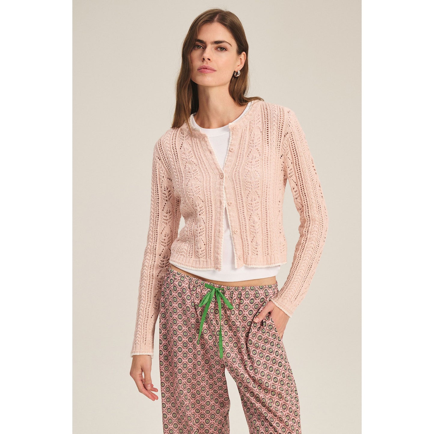 Velvet by Graham and Spencer Daisy Cotton Pointelle Cardigan in Blush