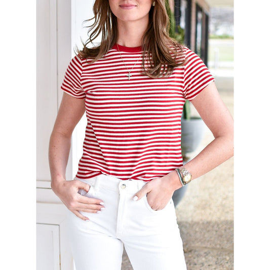 Velvet by Graham & Spencer Tash Stripe Tee in Red