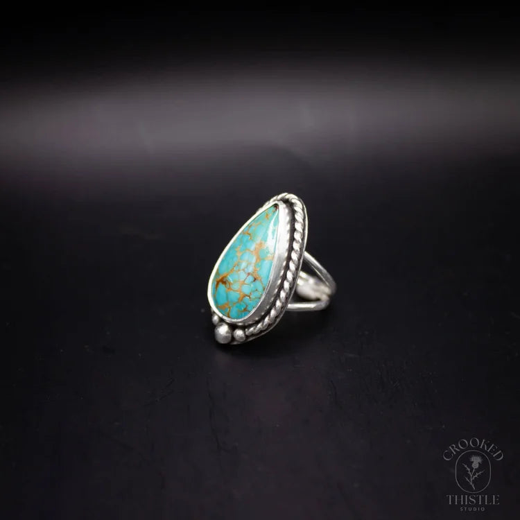 Crooked Thistle Turquoise Teardrop Ring Size 5
