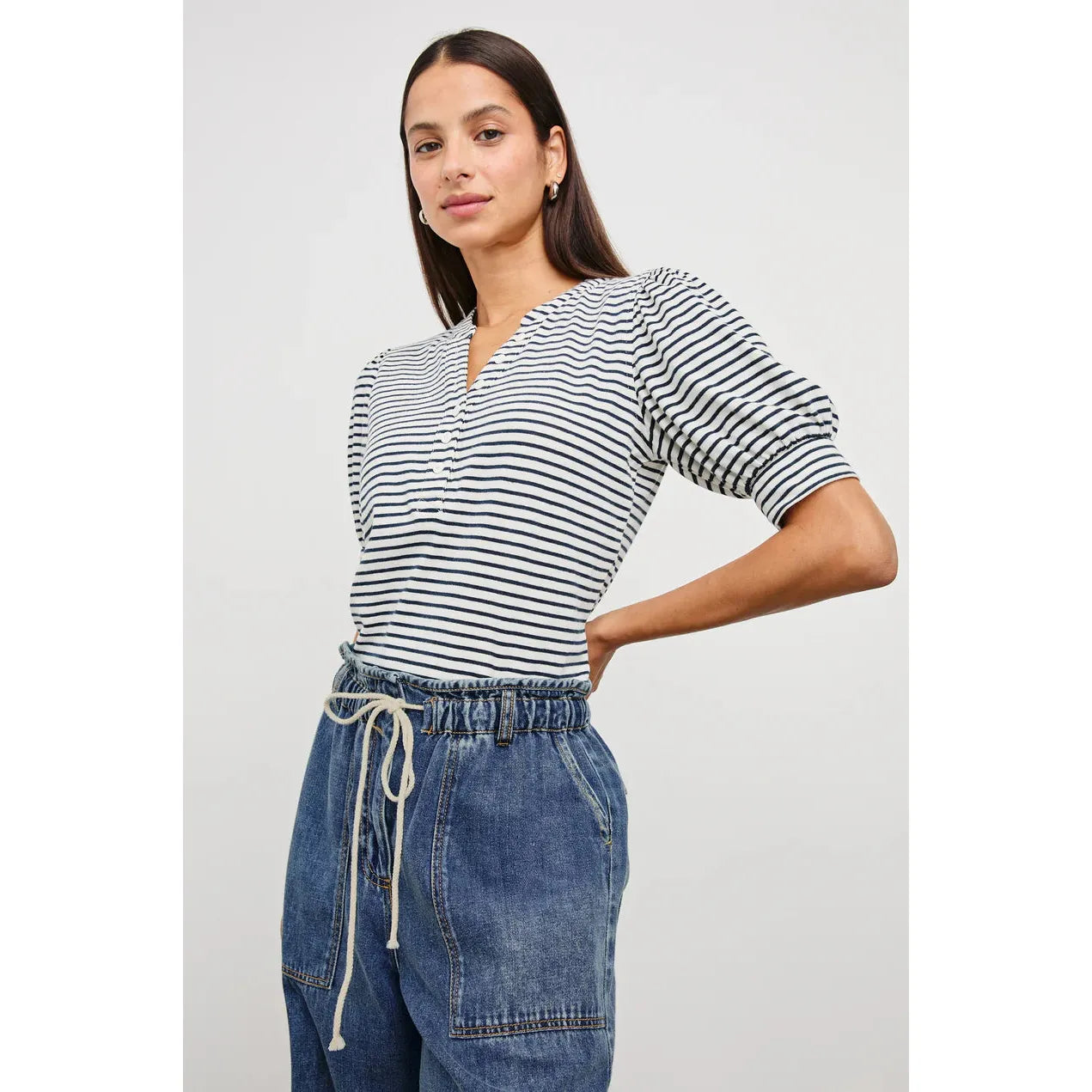 Rails Jewel top Ivory Navy Micro Stripe