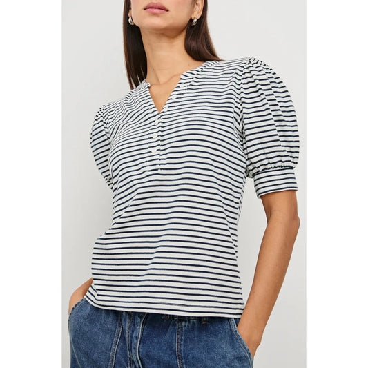 Rails Jewel top Ivory Navy Micro Stripe