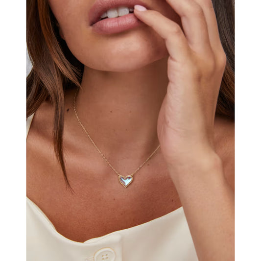 Kendra Scott Ari Heart Gold Pendant Necklace  Dichroic Glass