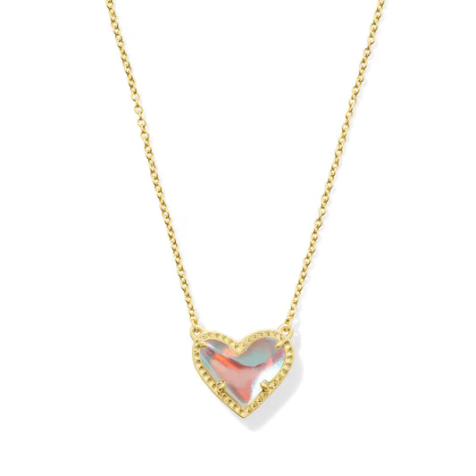 Kendra Scott Ari Heart Gold Pendant Necklace  Dichroic Glass