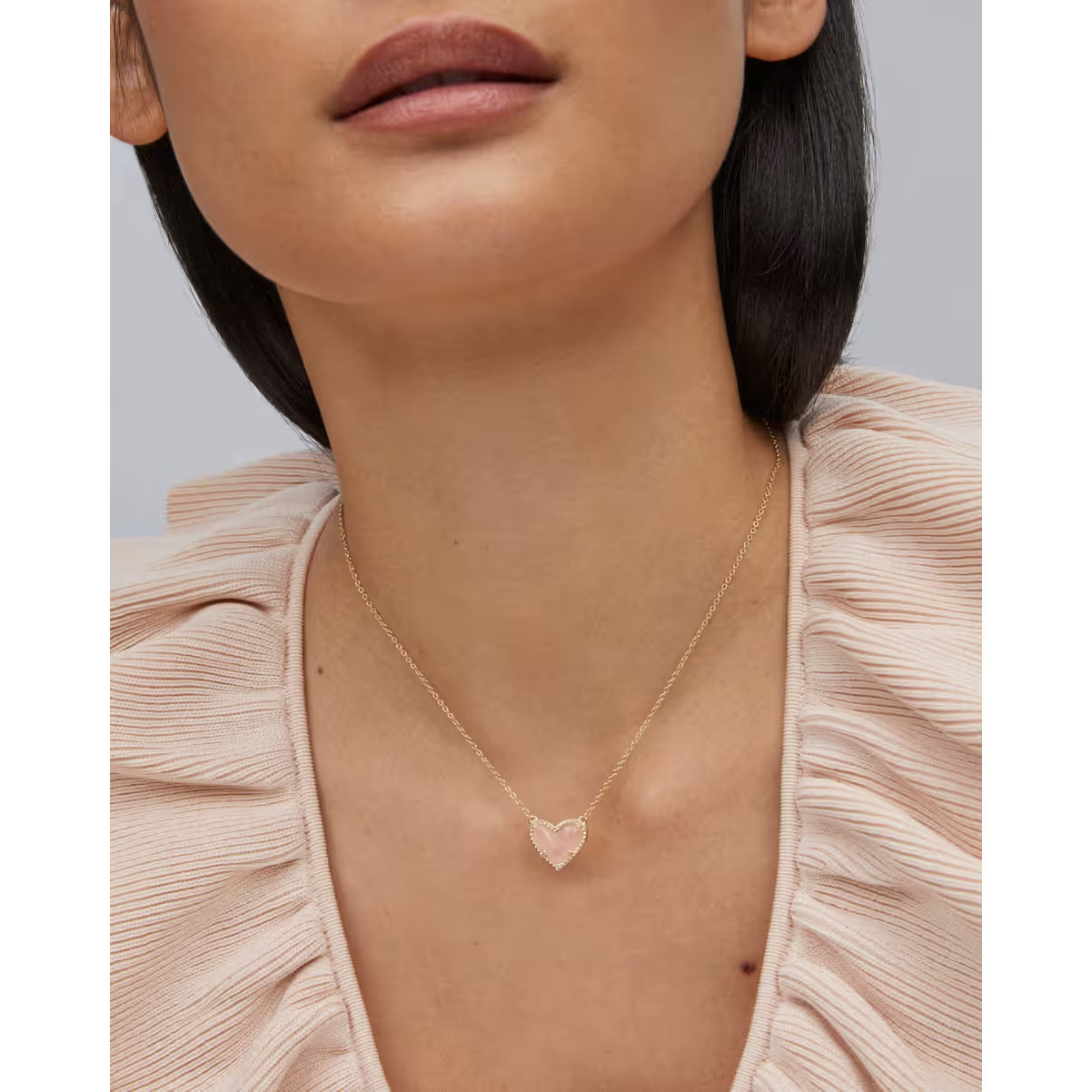 Kendra Scott Ari Heart Gold Pendant Necklace Rose Quartz