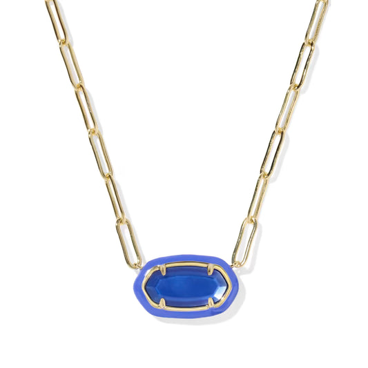 Kendra Scott Elisa Enamel Frame Gold Paperclip Necklace Cobalt Infusion