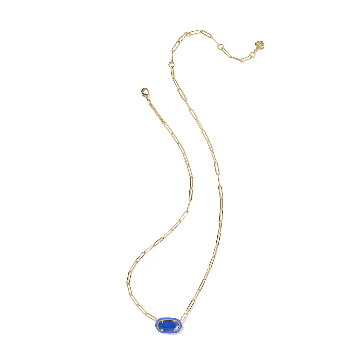Kendra Scott Elisa Enamel Frame Gold Paperclip Necklace Cobalt Infusion