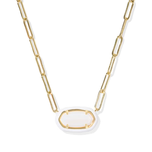 Kendra Scott Elisa Enamel Frame Gold Paperclip Necklace Mother of Pearl