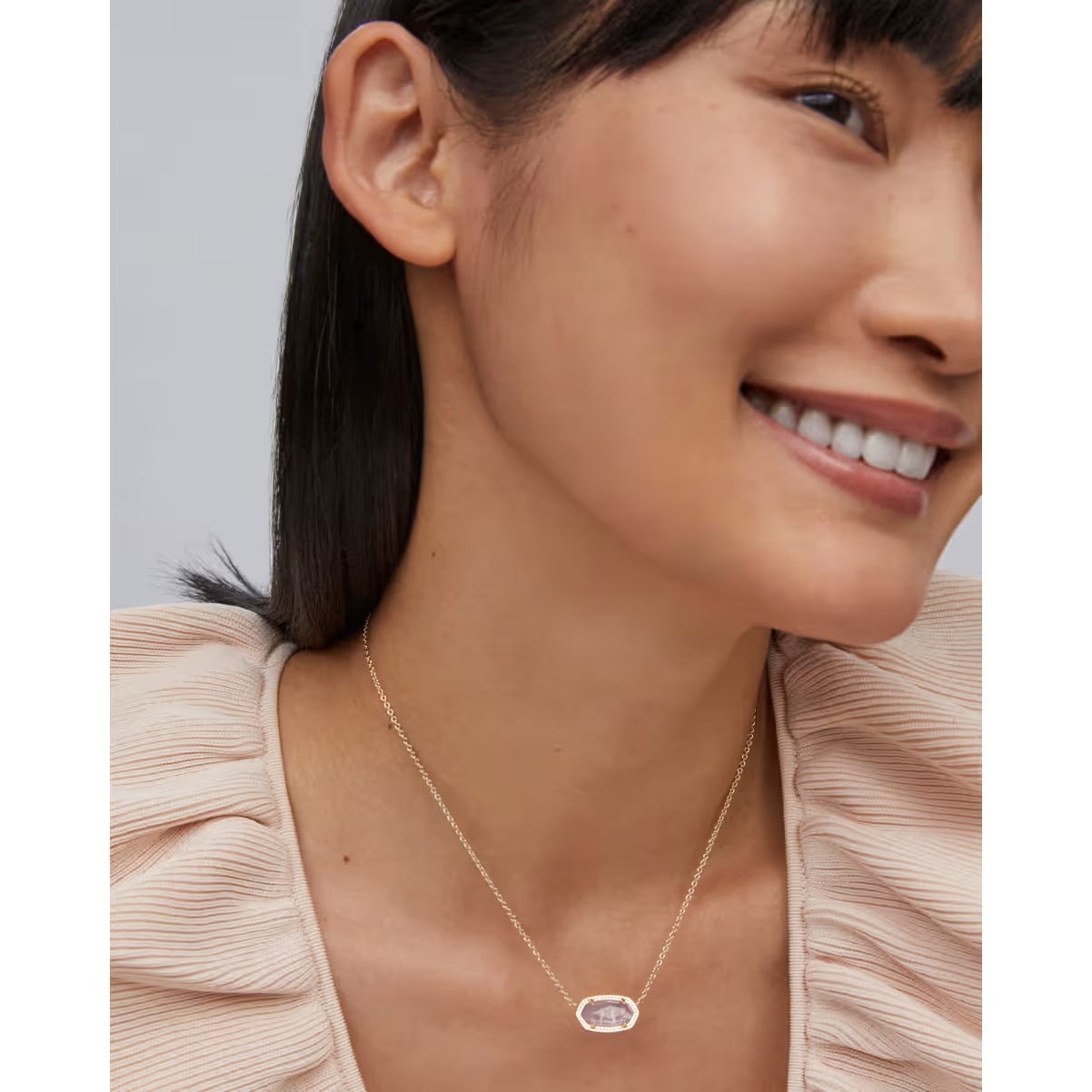 Kendra Scott Elisa Enamel Frame Gold Paperclip Necklace in Amethyst