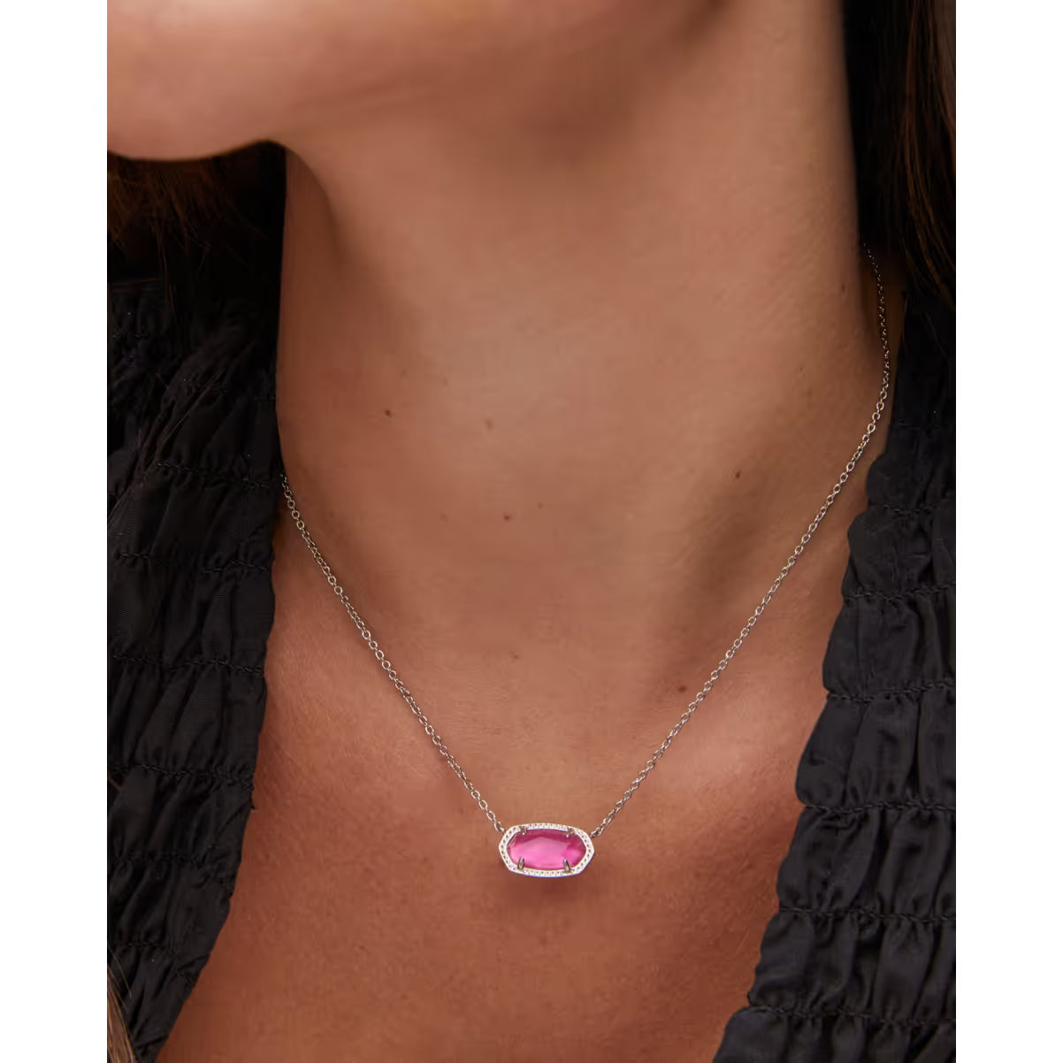 Kendra Scott Elisa Enamel Frame Gold Paperclip Necklace in Azelea Illusion