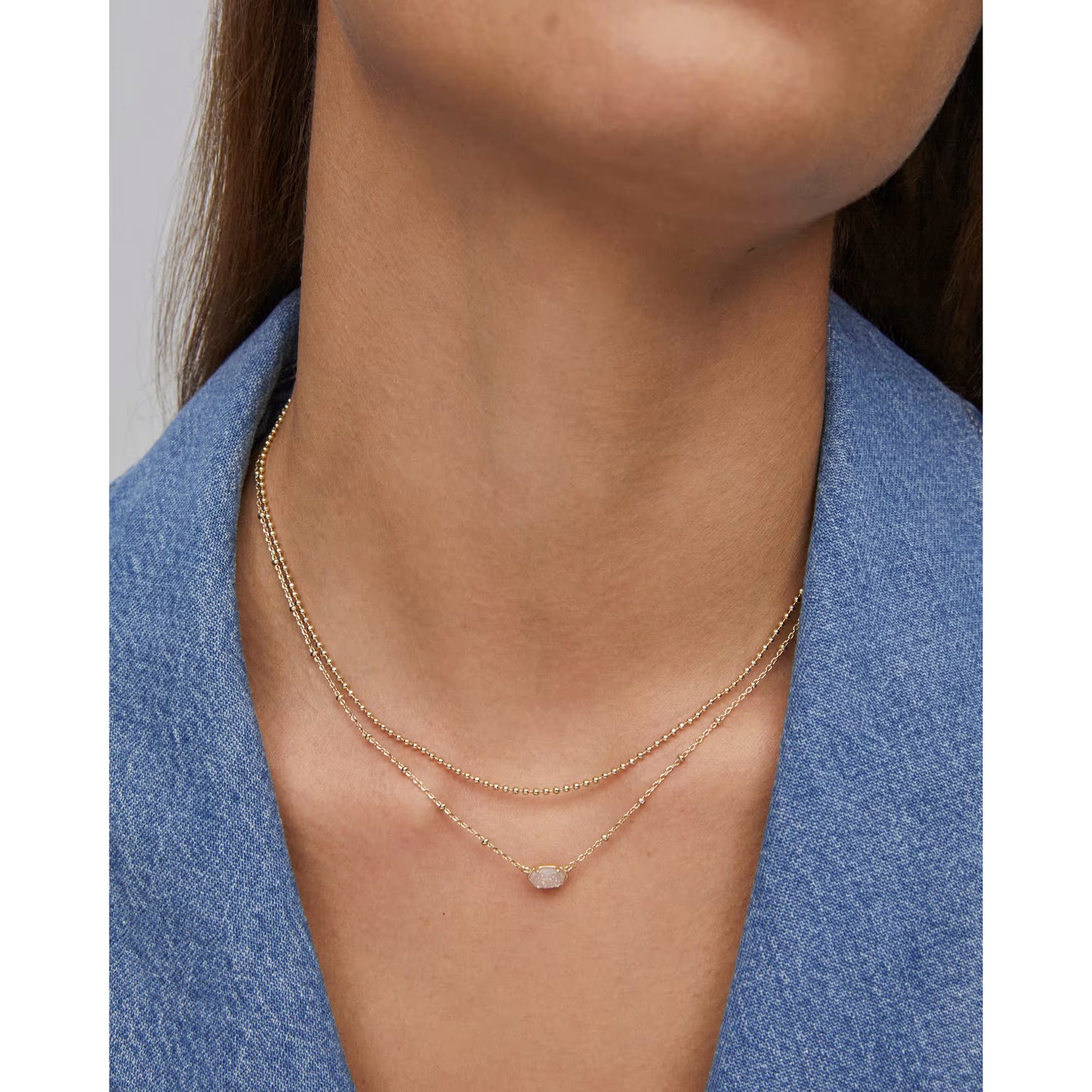 Emilie Gold Multi Strand Necklace in Iridescent Drusy