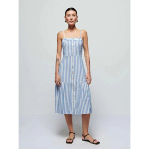 Nation Luciana Stripe Single Tier Dress in Parisian Blue Stripe