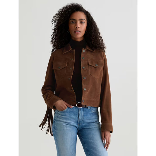AG Jeans Molly Suede Fringe Truck Jacket in Toffee