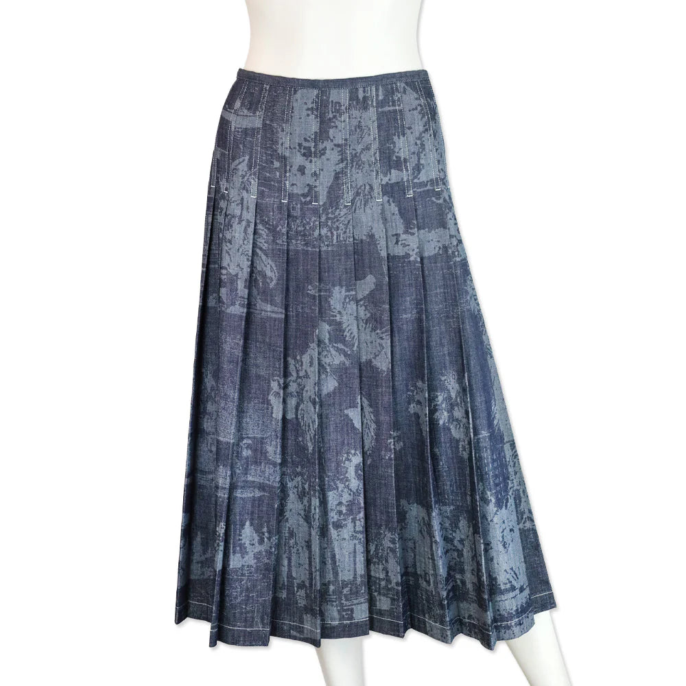 Lafayette 148 hipyard Indigo Multi Denim Pleated Midi Skirt