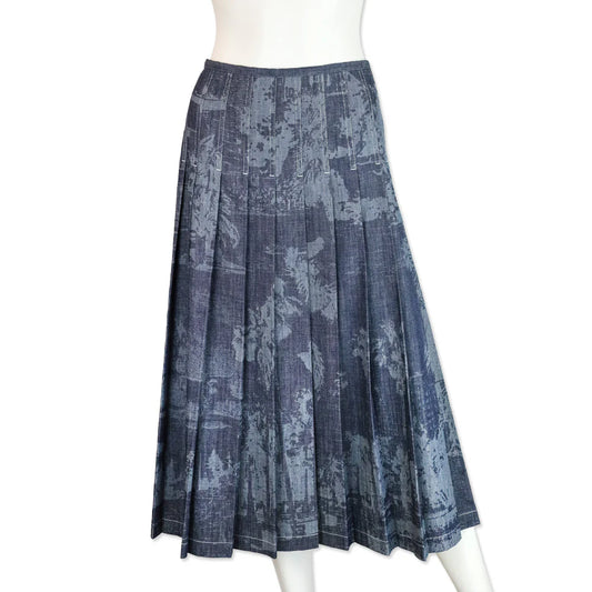 Lafayette 148 hipyard Indigo Multi Denim Pleated Midi Skirt