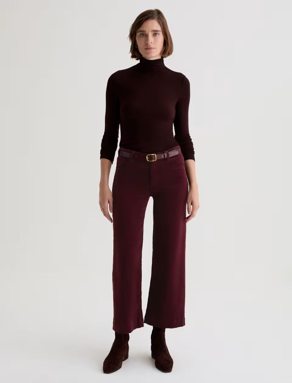AG Jeans Saige Wide Leg Corduroy Crop in Winery