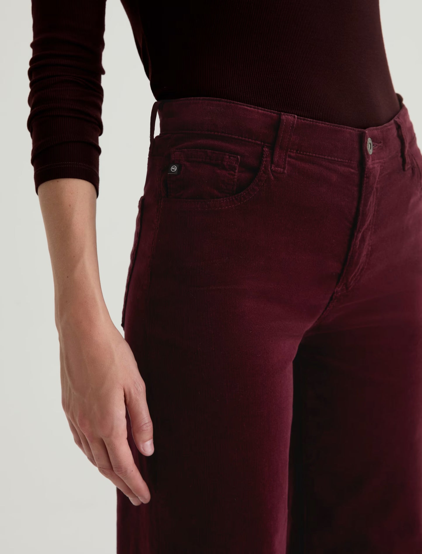 AG Jeans Saige Wide Leg Corduroy Crop in Winery
