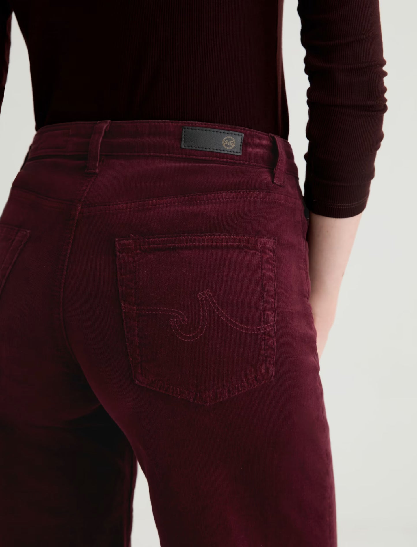 AG Jeans Saige Wide Leg Corduroy Crop in Winery