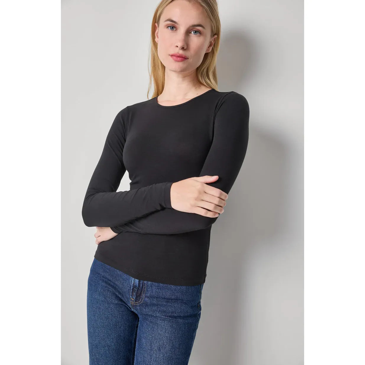 Lilla P Long Sleeve Crew Tee in Black