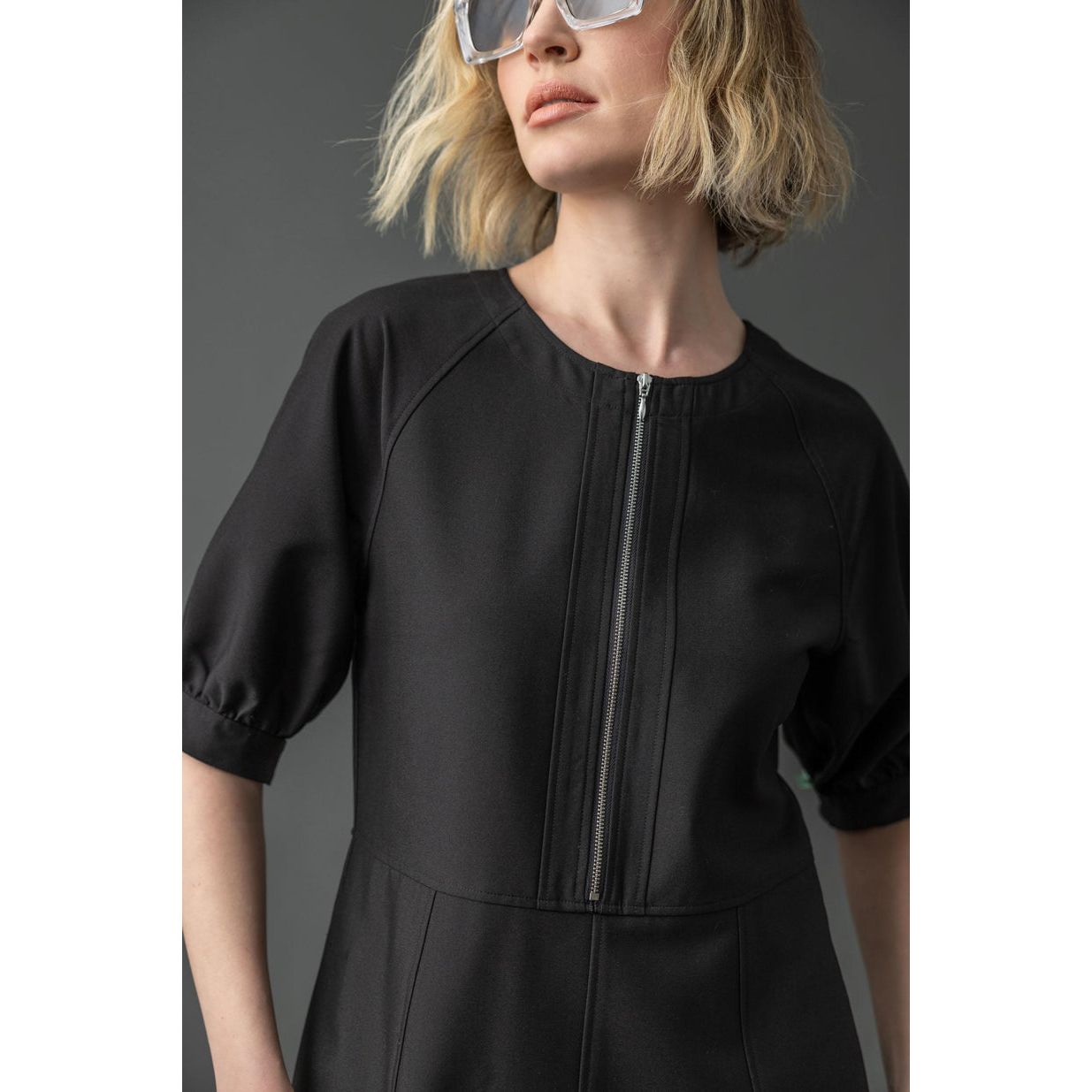 Lilla P Zip Front Flared Dress in Black