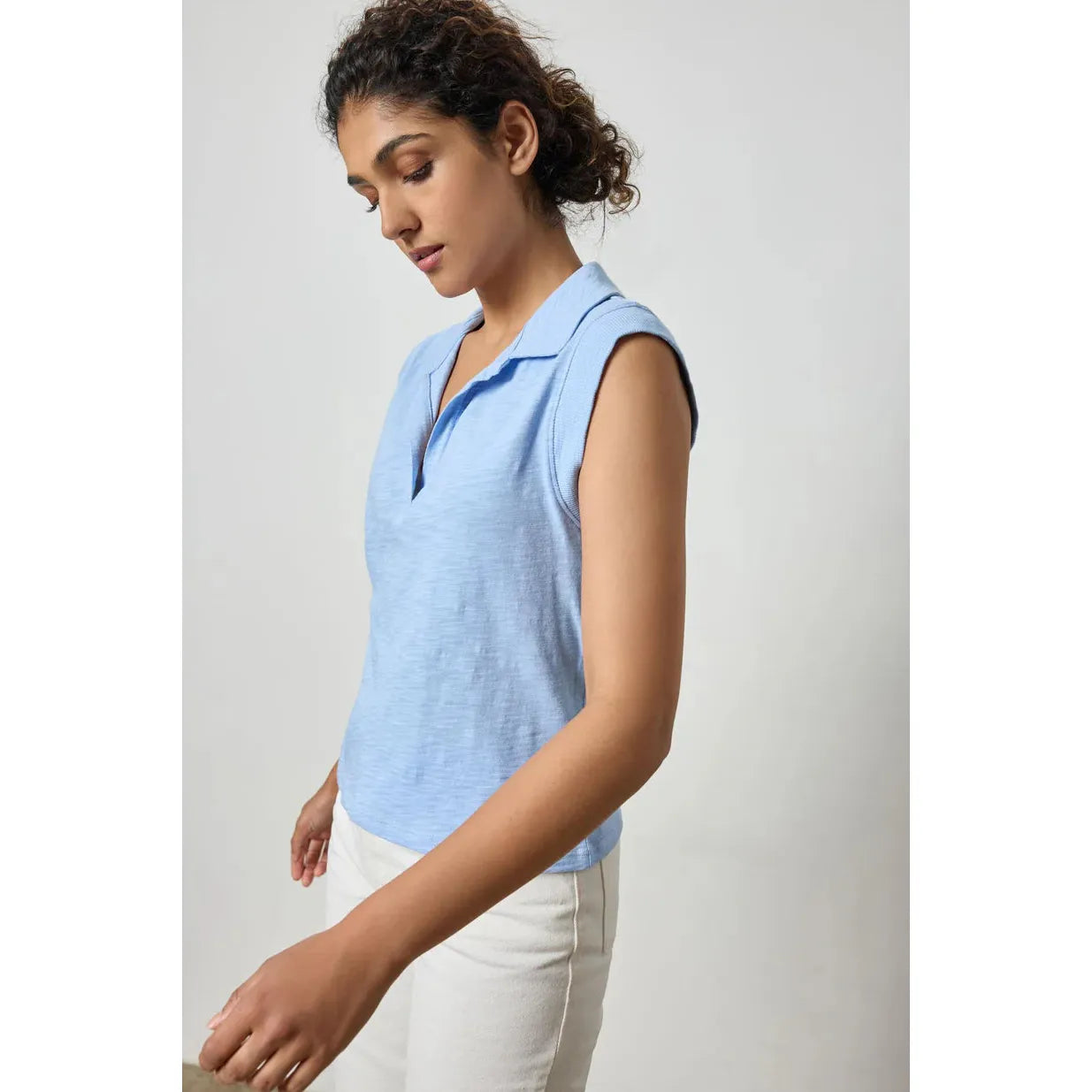 Lilla P Cap Sleeve Polo in Cornflower