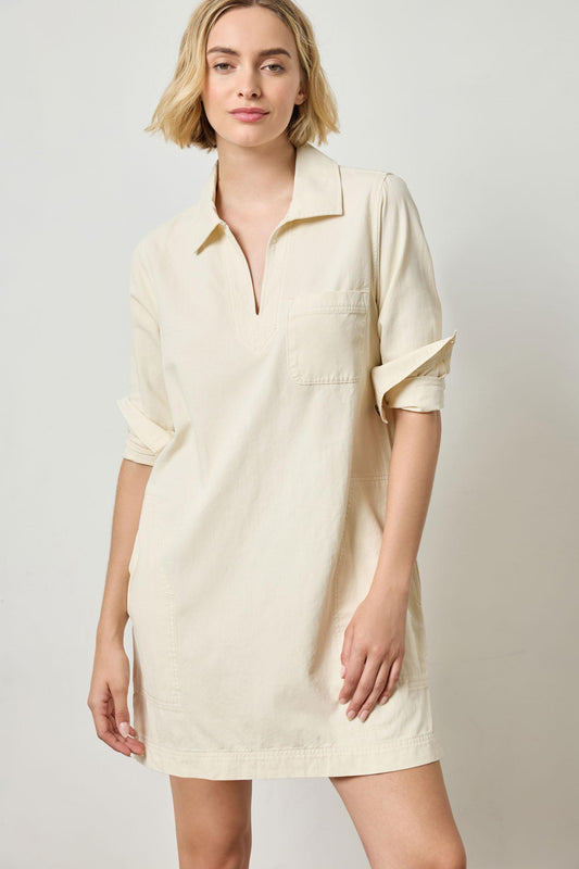 Lilla P Split Neck Collared Dress in Oyster