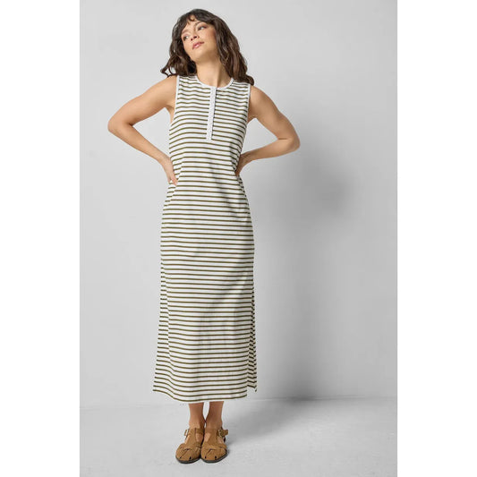 Lilla P Henley Maxi Dress in Kelp Stripe 