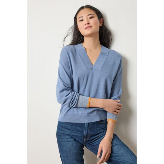 Lilla P V Neck Pullover Sweater in Bluebell