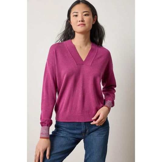Lilla P V Neck Pullover Sweater in Dahlia