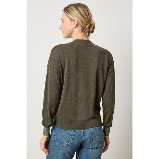 Lilla P V Neck Pullover Sweater in Olive