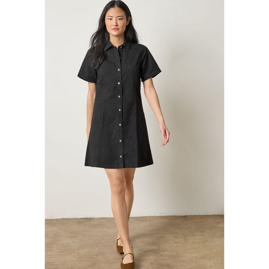 Lilla P Twill Paneled Shirt Dress in Black