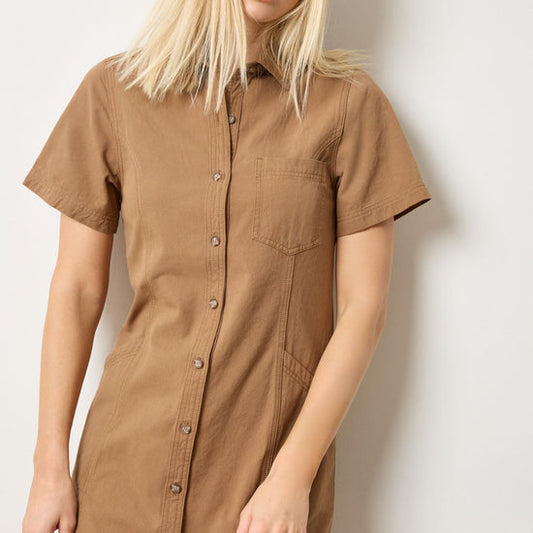 Lilla P Twill Paneled Shirt Dress in Pecan
