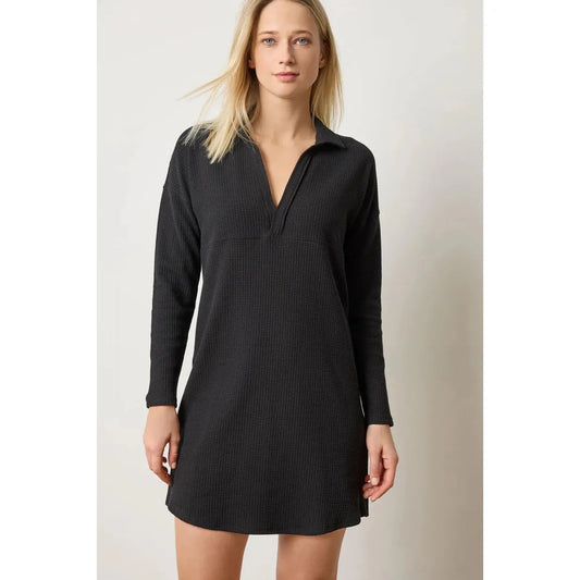 Lilla P Split Neck Collared Dress in Black