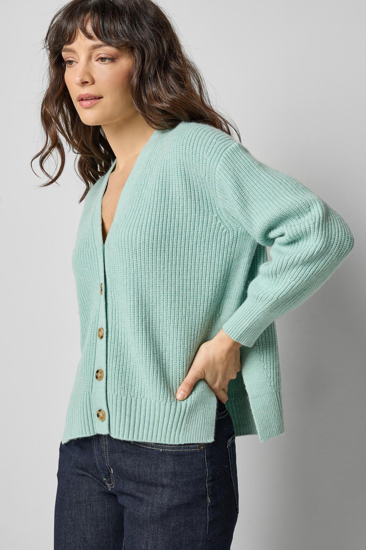 Lilla P Relaxed Side Vent Cardigan in Frost