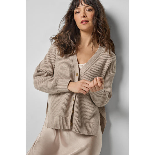Lilla P Relaxed Side Vent Cardigan in Wheat