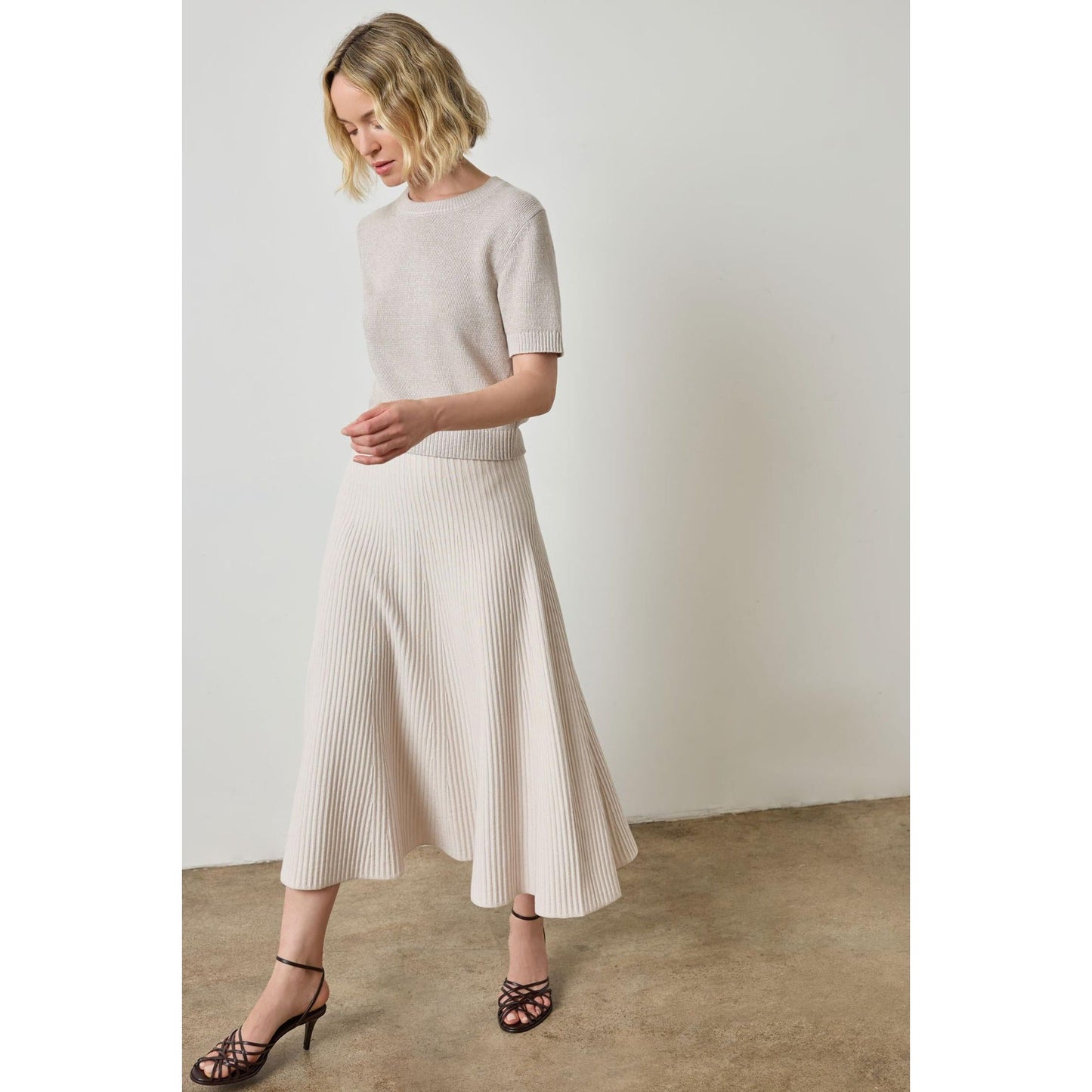 Lilla P Flared Knit Skirt in Mist