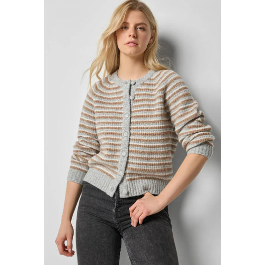 Lilla P Button Front Striped Cardigan in Dove Stripe