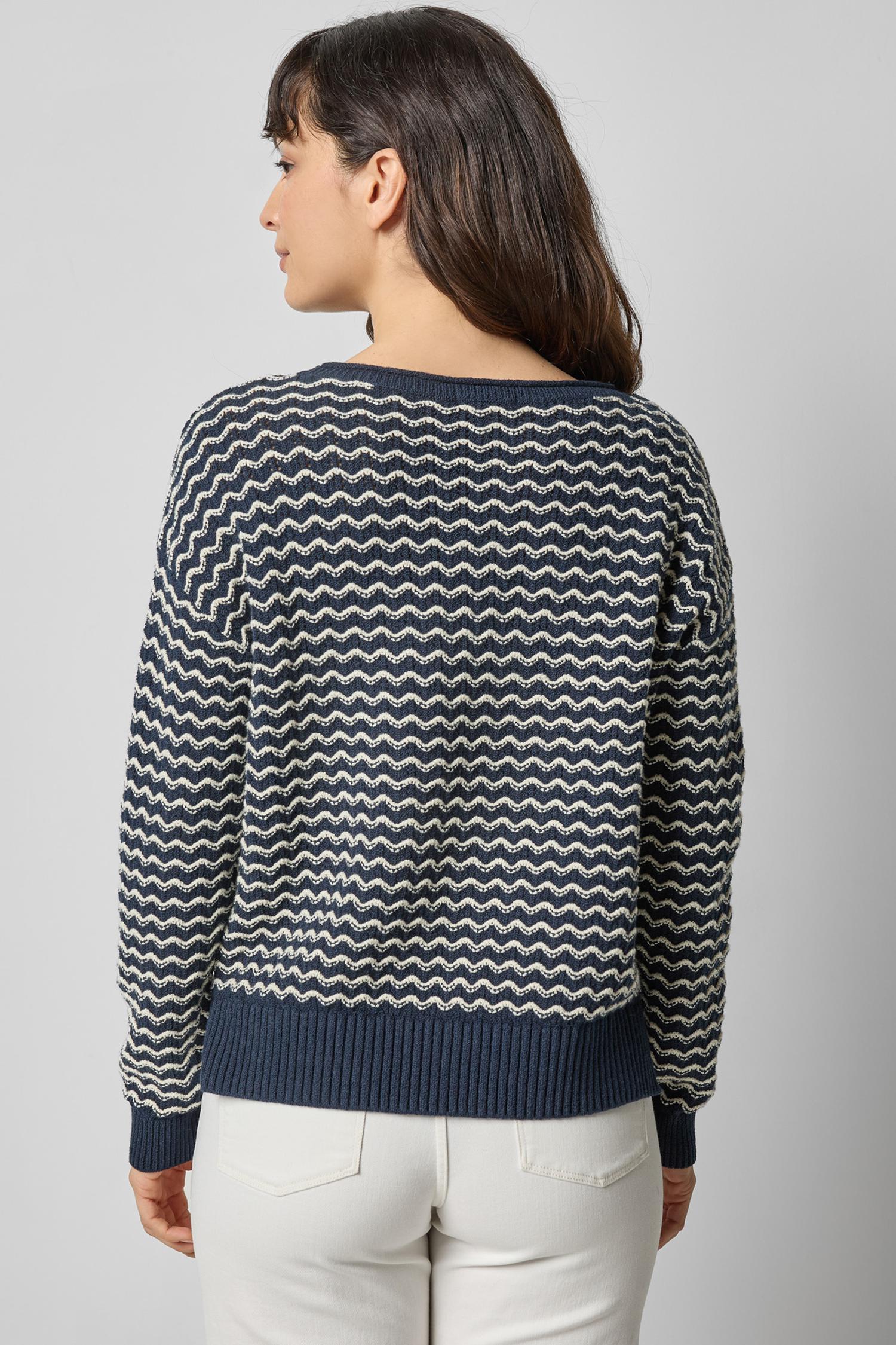 Lilla P Long Sleeve Zig-Zag Sweater in Navy