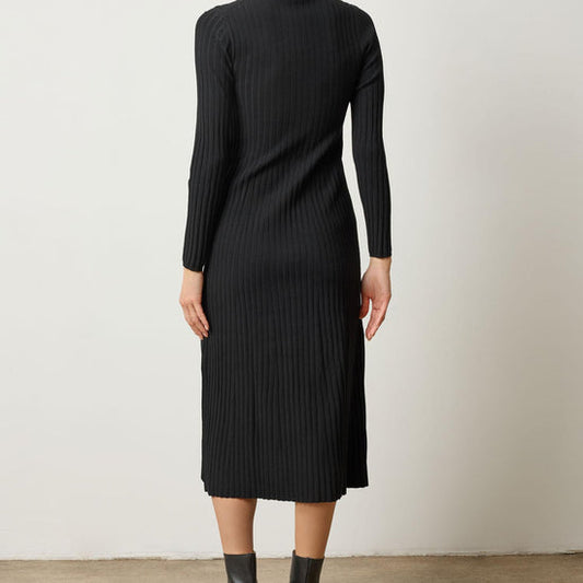 Lilla P Long Sleeve Rib Henley Dress in Black PA3243