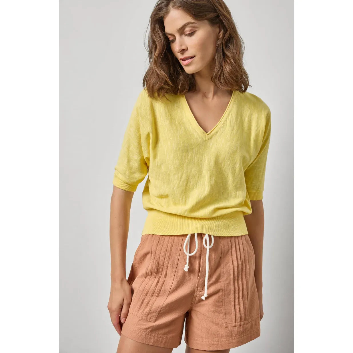Lilla P Dolman V-Neck Sweater in Lemon