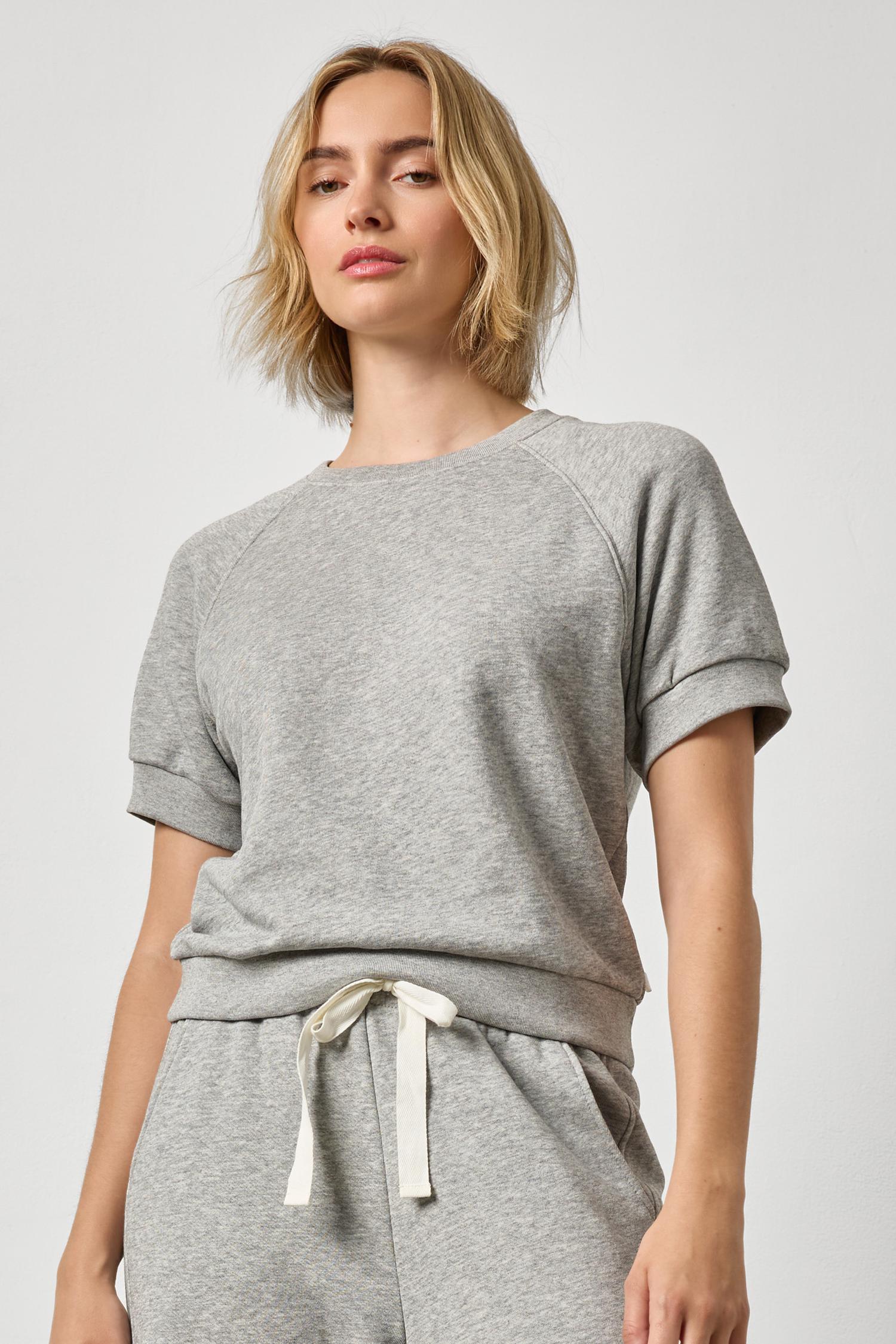 Lilla P Short Sleeve Terry Sweatshirt in Heather Grey