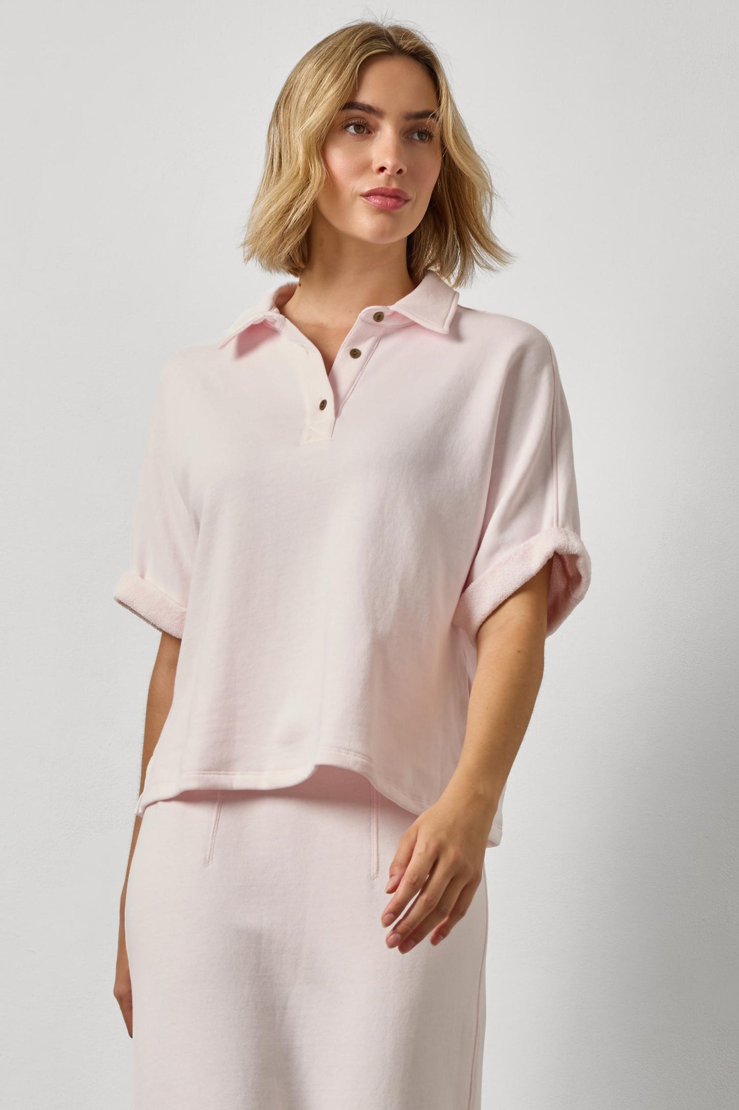 Lilla P Oversized Terry Polo in Rosewater
