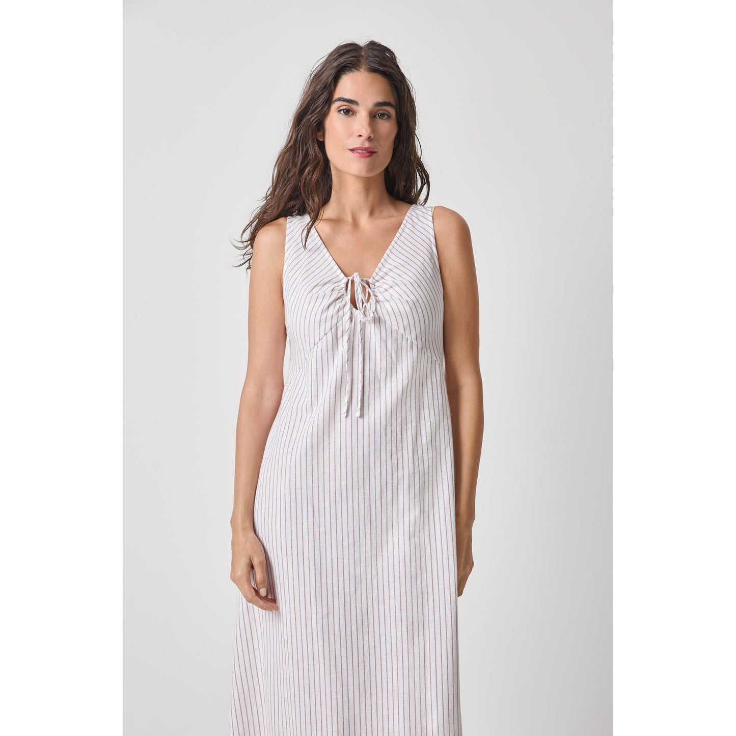 Lilla P Striped Keyhole Midi Dress in Bark Stripe