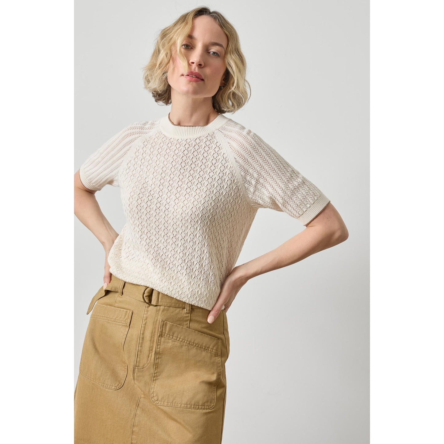 Lilla P Mixed Stitch Crewneck Sweater in Ivory PA3497