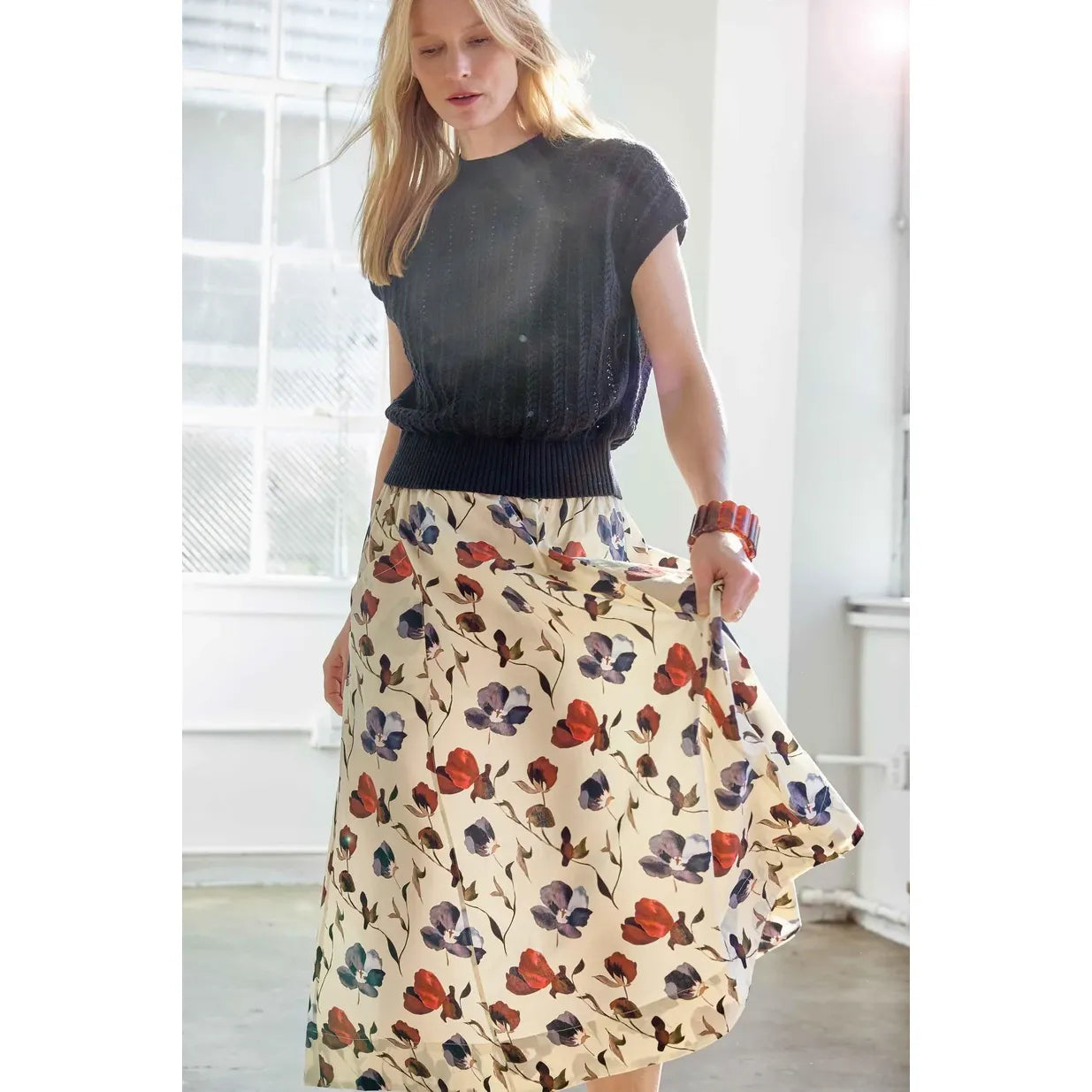 Lilla P Novelty Stitch Wedge Sweater in Black PA3500