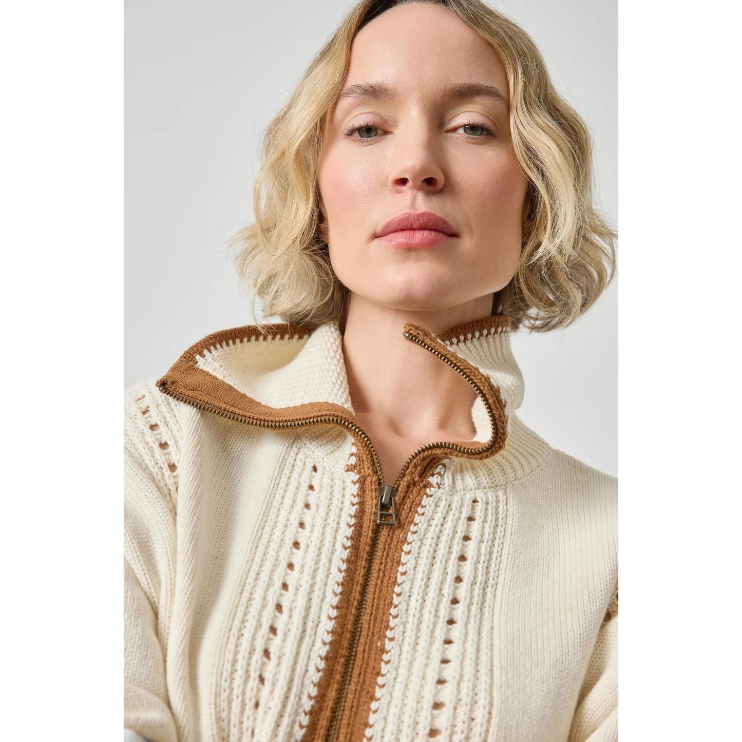 Lilla P Contrast Collar Zip Cardigan PA3502