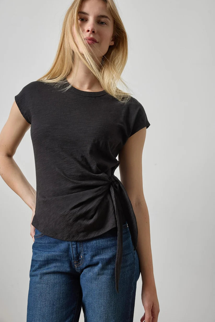 Lilla P Tie Front Tee in Black PA3516