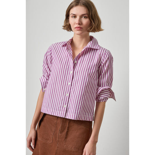 Lilla P Straight Fit Short Buttondown in Snapdragon Stripe PA3536