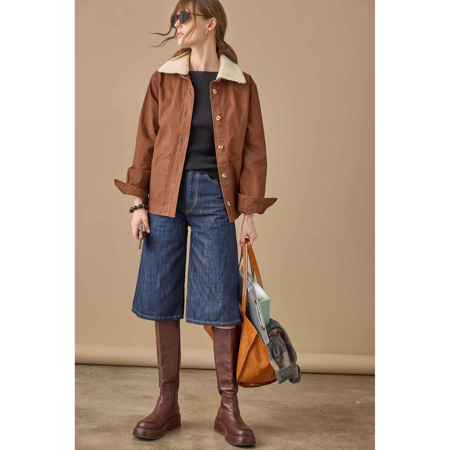 Lilla P Washed Twill Pleat Back Jacket in Chestnut PA3546