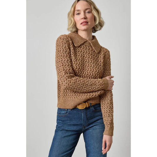 Lilla P Textured Polo Sweater in Hazelnut PA3589