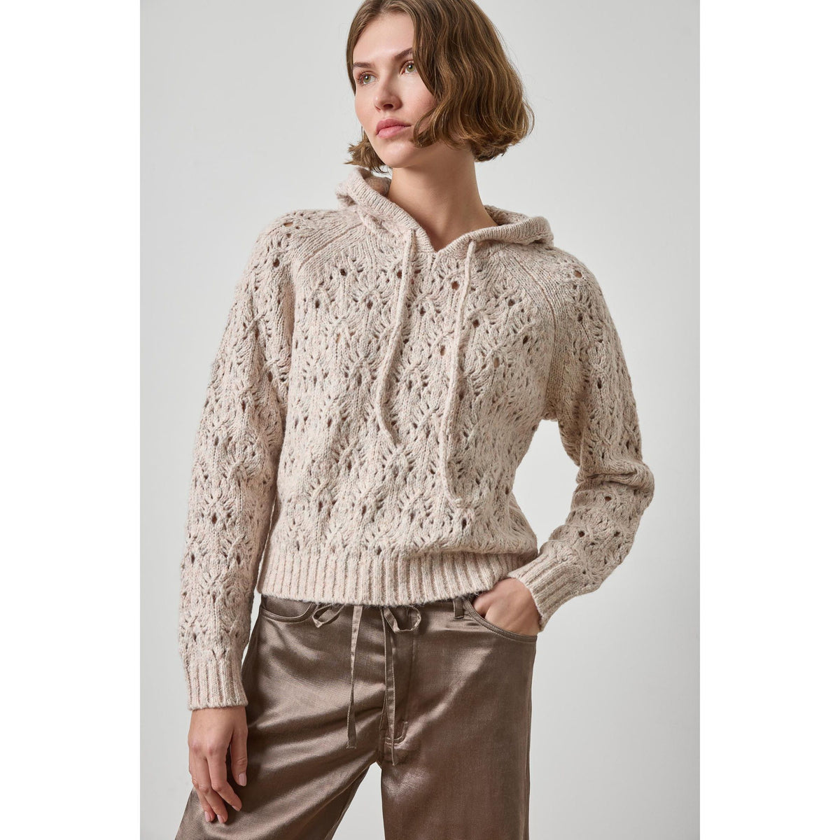 Lilla P Long Sleeve Hoodie Sweater in Gardenia